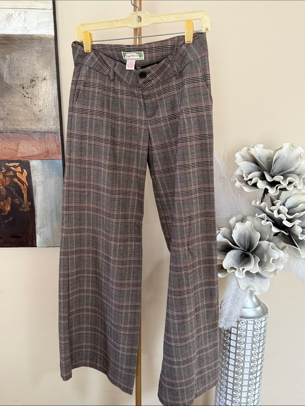 Flying Tomato Brown Plaid Wide-Leg Pants